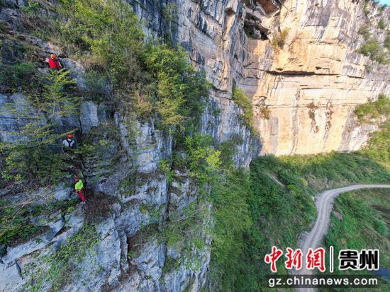 图为在安龙国家山地户外运动示范公园，海外华文媒体一行体验栈道攀岩。徐雁 摄