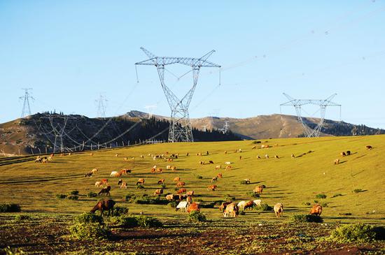 伊犁—博州—乌苏—凤凰II回750千伏输变电工程掠影。马元 摄