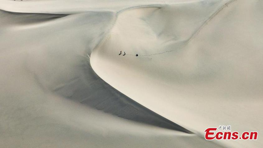 Sharp ridge at the edge of sand dunes with wind blown rippled sand pattern in Toksun County, northwest China's Xinjiang Uyghur Autonomous Region. (Photo: China News Service/Liu Yanmin)

