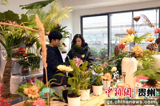 12月1日，市民正在贵钢花鸟商业街区五楼的“汐屿桐园艺”商铺内选购花卉。