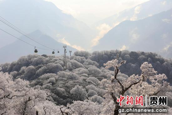 2023年12月20日，在世界自然遗产地梵净山景区拍摄的冬雪美景。李鹤摄