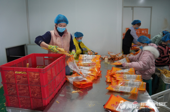 1月24日，在新疆豆宝食品科技有限公司的豆制品加工车间，工人对加工好的腐竹进行包装。张军剑 摄