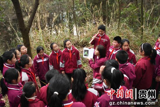 3月11日，贵阳市南明区花果园第三小学的老师正在给学生讲解栽种树苗的方法及所栽种树苗的种类和它们的生长习性特征。