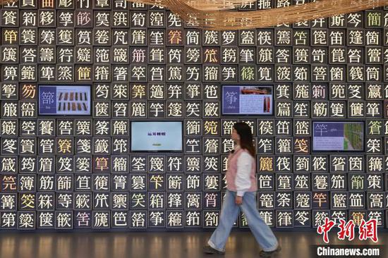 4月8日，参观者从博物馆内的“竹字头互动艺术装置”前走过。中新网记者 瞿宏伦 摄