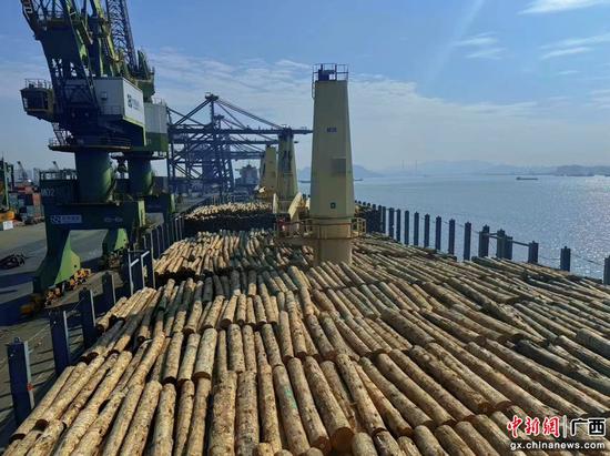 图为南宁分行支持企业进口木材等农副产品。