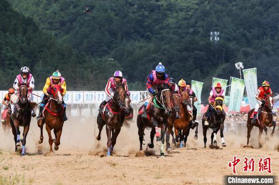 7月13日,2024中国·三都水晶葡萄旅游文化节——乡村赛马活动,在贵州省黔南布依族苗族自治州三都水族自治县西部赛马城举行,吸引众多游人前来观看。图为骑手在比赛中。中新社记者 瞿宏伦 摄 7月13日,2024中国·三都水晶葡萄旅游文化节——乡村赛马活动,在贵州省黔南布依族苗族自治州三都水族自治县西部赛马城举行,吸引众多游人前来观看。图为骑手在比赛中。中新社记者 瞿宏伦 摄