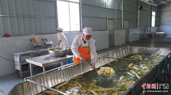 工人正在对麻竹笋进行加工 黄桂兰摄 工人正在对麻竹笋进行加工 黄桂兰摄