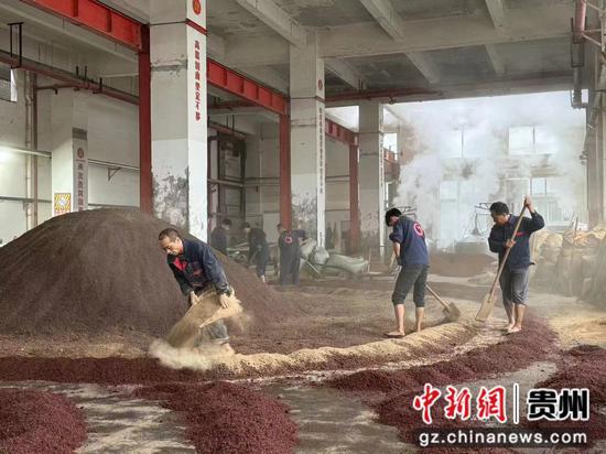 仁怀市国威酒业下沙现场。 余甚君摄 仁怀市国威酒业下沙现场。 余甚君摄