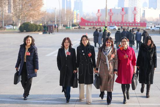 高洁与其他政协委员一起步入会场