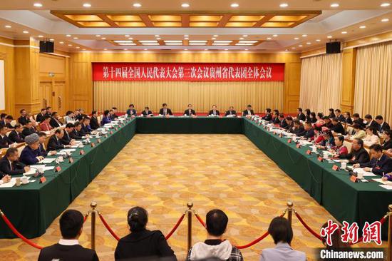 3月6日，出席十四届全国人大三次会议的贵州代表团举行开放团组会议。中新社记者 瞿宏伦 摄