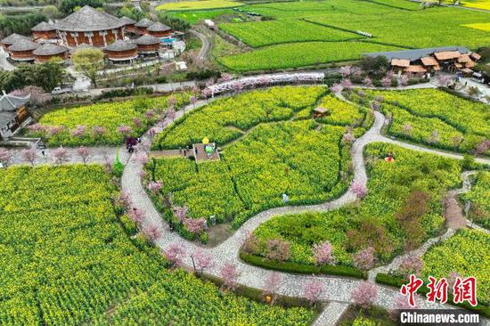 3月18日,航拍贵州省黔南布依族苗族自治州贵定县盘江镇金海雪山景区的油菜花海,金黄色的油菜花与乡间小道、村庄、山林相映成趣,构成一幅美丽的春日画卷。(无人机照片)中新社记者 瞿宏伦 摄 3月18日,航拍贵州省黔南布依族苗族自治州贵定县盘江镇金海雪山景区的油菜花海,金黄色的油菜花与乡间小道、村庄、山林相映成趣,构成一幅美丽的春日画卷。(无人机照片)中新社记者 瞿宏伦 摄
