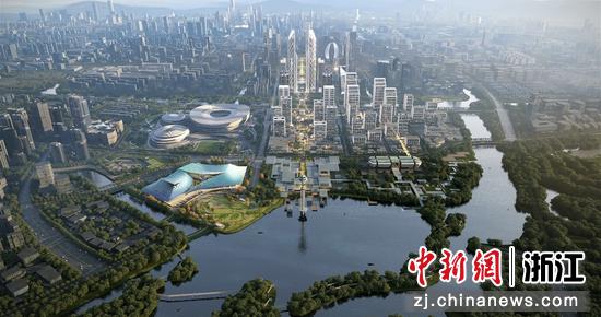 新中心中轴线效果图。余杭区委宣传部 供图 新中心中轴线效果图。余杭区委宣传部 供图