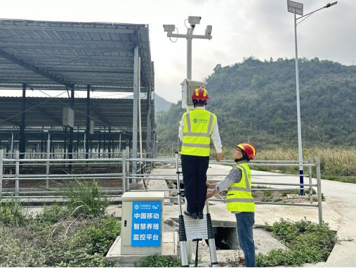 网络保障人员对养殖场智能设备进行维护。黄枝梅 摄 网络保障人员对养殖场智能设备进行维护。黄枝梅 摄