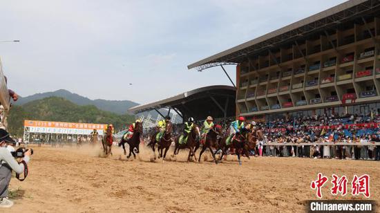 图为5月1日，2025“贵州村马”全国赛马邀请赛比赛现场。欧圣兵 摄