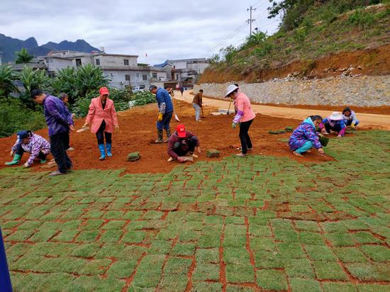 图为韦鸿瑞带领村民修建村道。被访者供图 图为韦鸿瑞带领村民修建村道。被访者供图