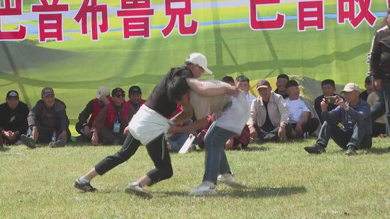 搏克赛场上，选手们或巧妙卸力�、或迅猛抱摔，每一次激烈交锋都引得观众齐声呐喊 孜拉拉·阿不力孜摄