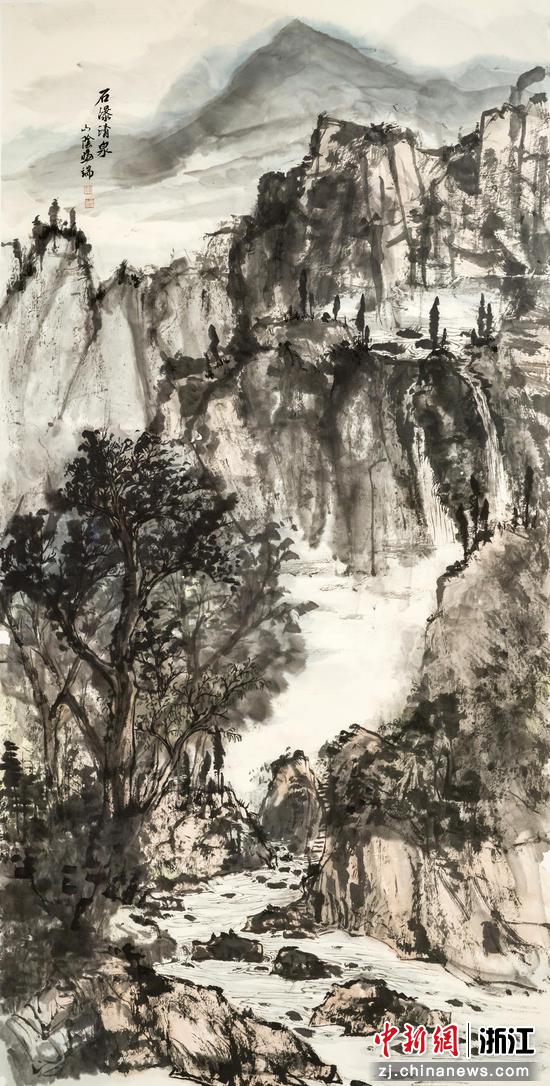 《石瀑清泉》

137×69 cm