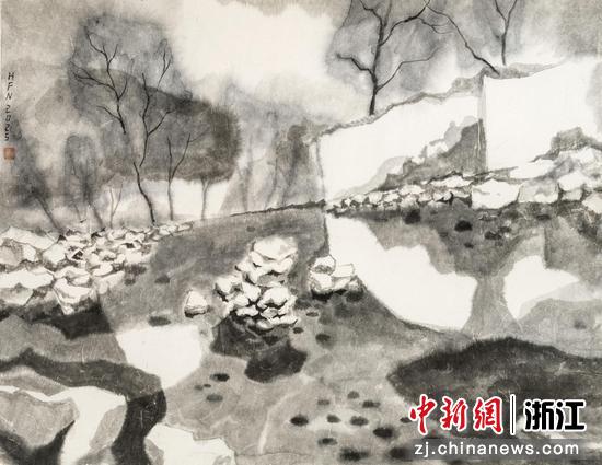 《净石寒林映廉风》

153×43 cm