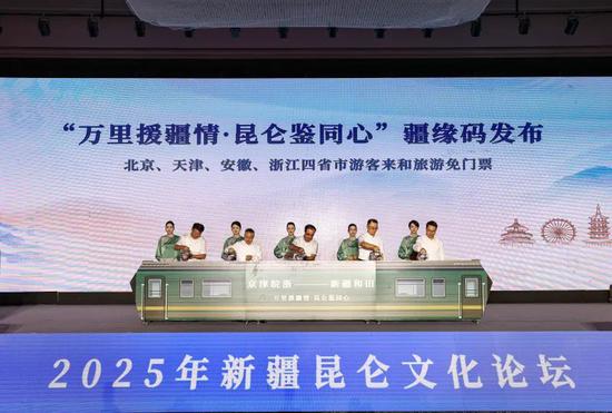 地区和援疆省市领导共同启动“京津皖浙——新疆和田”列车。许晓龙 摄e