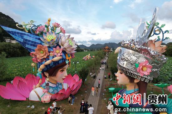 图为荷塘中的灯展一角。