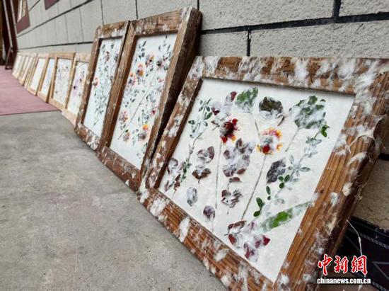 资料图:研学团队用野花野草和纸浆制作的画。 陈曦 摄 资料图:研学团队用野花野草和纸浆制作的画。 陈曦 摄