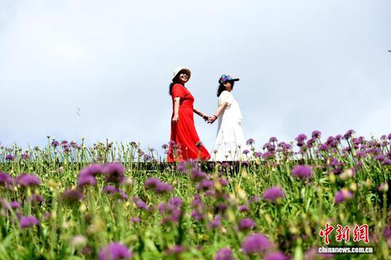 8月30日，游客在韭菜坪景区游玩。黄庆松 摄