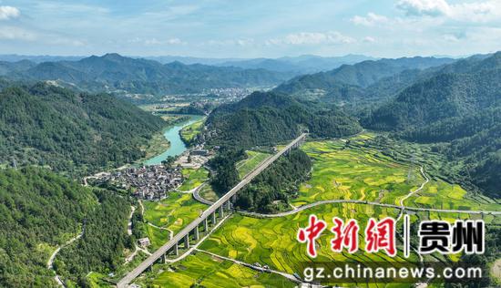 老屯乡长滩村高铁金秋全景图。 张奎摄