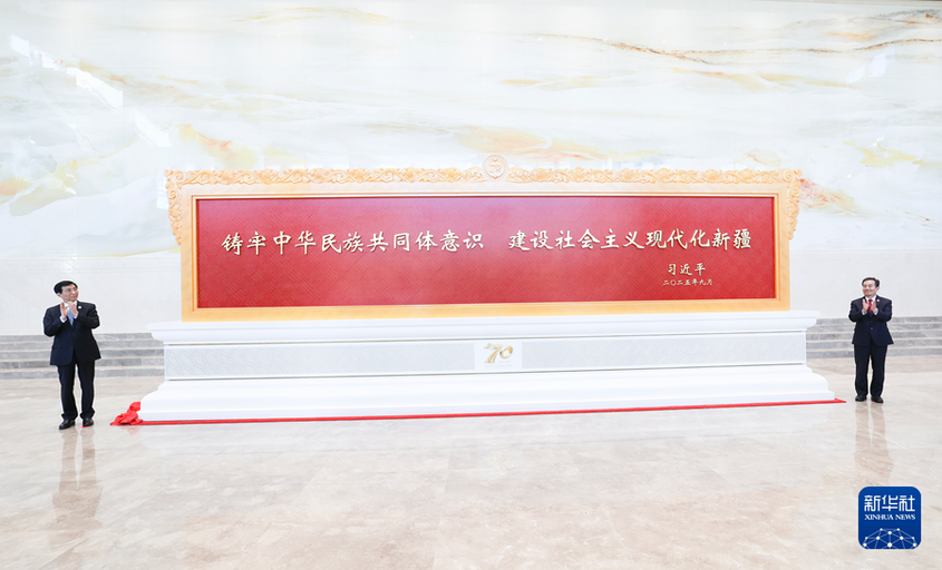 王沪宁出席中央代表团向新疆维吾尔自治区赠送纪念品仪式