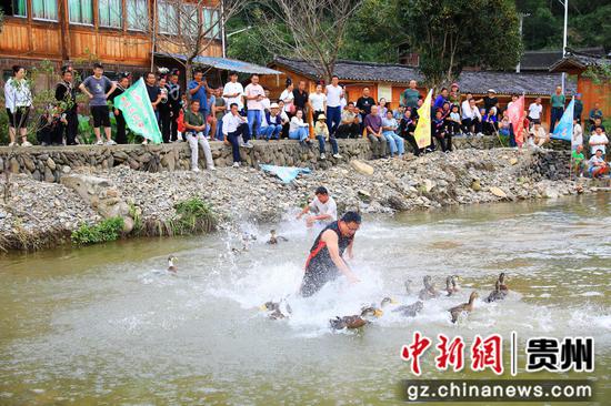 2025年昂英开鱼节水上接力活动捉鸭环节。钟成炫 摄