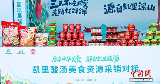 图为10月18日，2025第二届中国凯里酸汤产业发展大会上部分酸汤产品展示。凯里市委宣传部供图