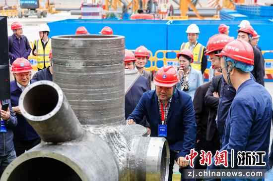 与会专家驻足了解金属节点3D打印技术在施工中的应用。中建三局供图