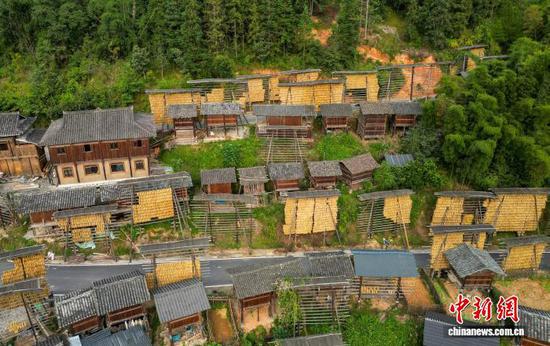 图为在贵州省从江县高增乡占里侗寨拍摄的禾晾景观。卢忠南 摄