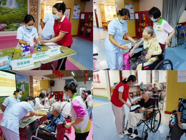 护理人员、医务社工和学生志愿者为老人服务。 护理人员、医务社工和学生志愿者为老人服务。