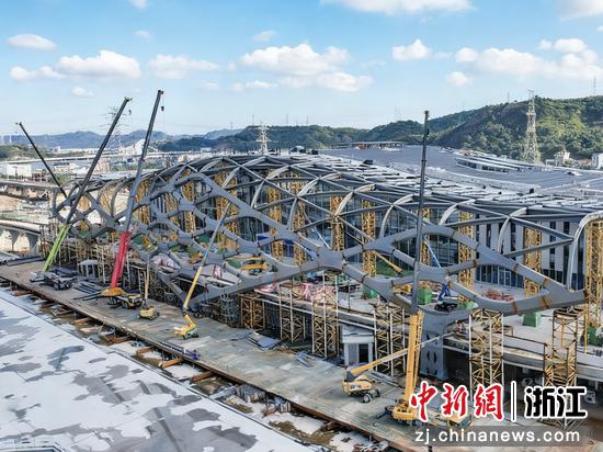 日前,温玉铁路玉环站建设现场。侯水双 供图 日前,温玉铁路玉环站建设现场。侯水双 供图