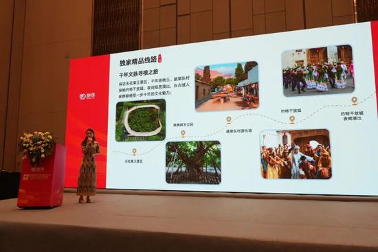 在大会专题推介环节上和田县文旅推介官正进行推介。记者 阿卜力克木·依卜拉依木摄