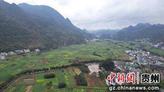 1月1日航拍贵州黔西南布依族苗族自治州兴义万峰林，油菜花局部盛开。李和江 摄