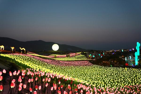 灯光秀现场。吐鲁番市融媒体中心记者 刘字昂 摄