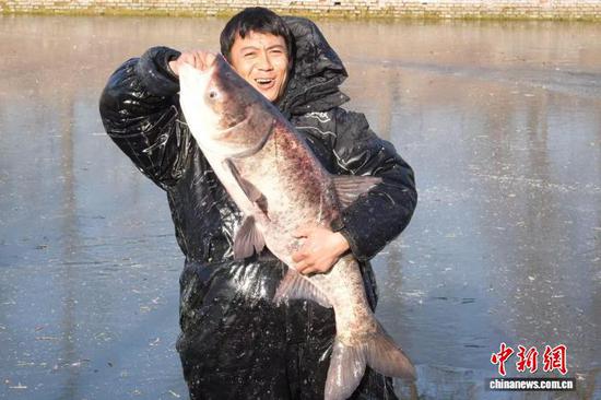 图为天津市北辰区青光村冬捕现场。（天津市北辰区供图）