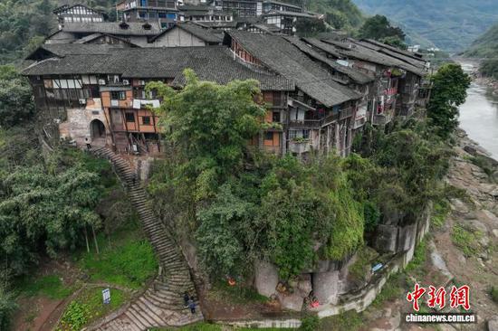 1月31日，航拍贵州赤水丙安古镇。 瞿宏伦 摄