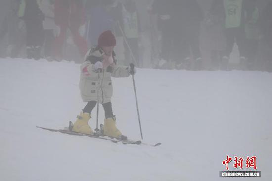 图为2月10日，游客在六盘水市梅花山国际滑雪场滑雪。中新网记者 刘美伶 摄
