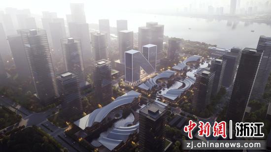 钱塘江畔，京东集团浙江区域中心和东南网架集团全球创新中心效果图。钱江世纪城&nbsp;供图