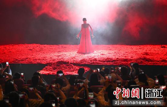 图为:杨丽萍登台起舞,吸引观众拍摄。中新社记者 王刚 摄 图为:杨丽萍登台起舞,吸引观众拍摄。中新社记者 王刚 摄
