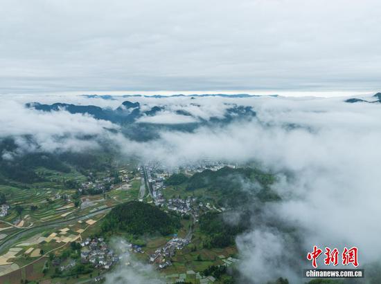 图为航拍务川仡佬族苗族自治县黄都镇东山大坝初夏美景。（无人机照片）