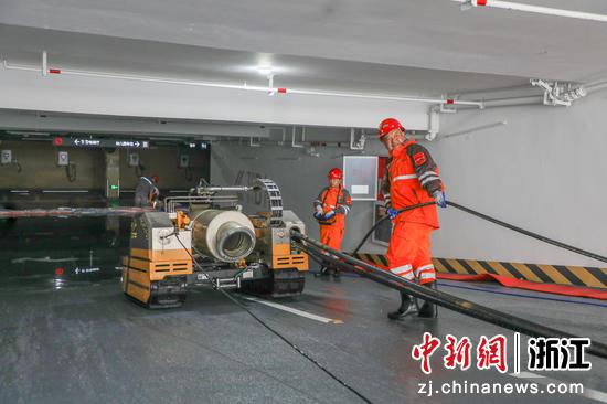 地下车库积水应急强排演练。 蔡天樯 供图 地下车库积水应急强排演练。 蔡天樯 供图