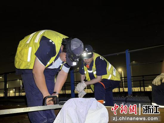  图为：工作人员在夜间开展轨道巡检、维保。中新社发 尹一凡 供图