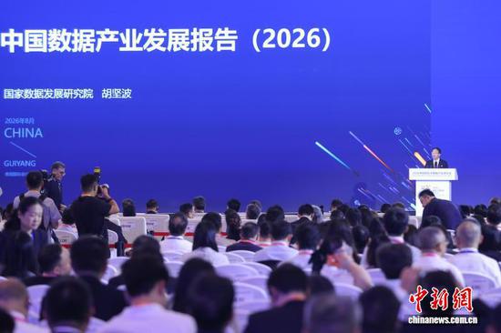 8月28日，2026中国国际大数据产业博览会在贵阳开幕，中国国家数据发展研究院院长胡坚波代表编制组发布《中国数据产业发展报告(2026)》。中新社记者 瞿宏伦 摄