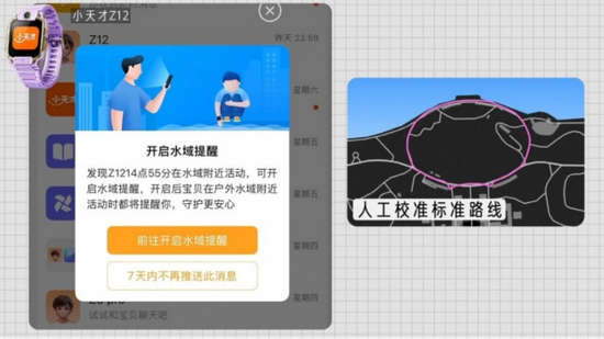 小天才水域提醒示意图。
