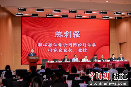 近日，浙江省法学会国际经济法学研究会会长、教授陈利强发表讲话。（主办方供图）
