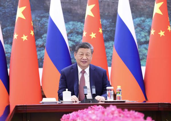 &nbsp;President Xi Jinping holds a virtual meeting with Russian President Vladimir Putin at the Great Hall of the People in Beijing, Feb 4, 2026. [Photo/Xinhua]