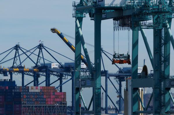 Shipping containers are shown stacked at the West Basin Container Terminal at the Port of Los Angeles in Los Angeles, California, U.S., Feb 24, 2026. (Photo: Agencies)